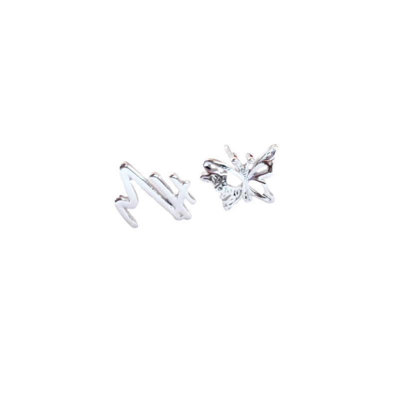 Wings of Strength asymmetric butterfly stud earrings in sterling silver — Mel Style