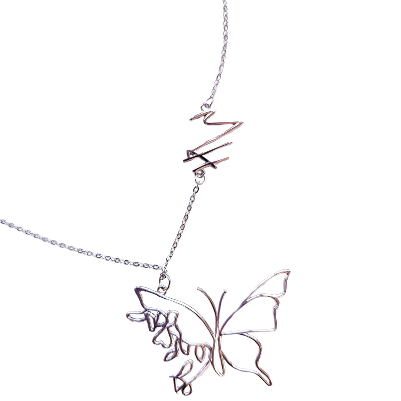 Wings of Strength sterling silver butterfly necklace with MH monogram — Mel Style