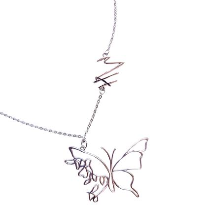 Wings of Strength sterling silver butterfly necklace with MH monogram — Mel Style